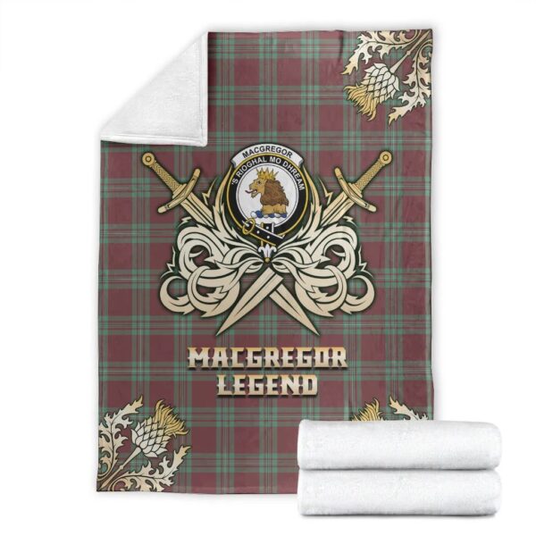 MacGregor Hunting Ancient Clan Blanket, Scottish Tartan MacGregor Hunting Ancient Clans Premium Blanket Gold Crest Style