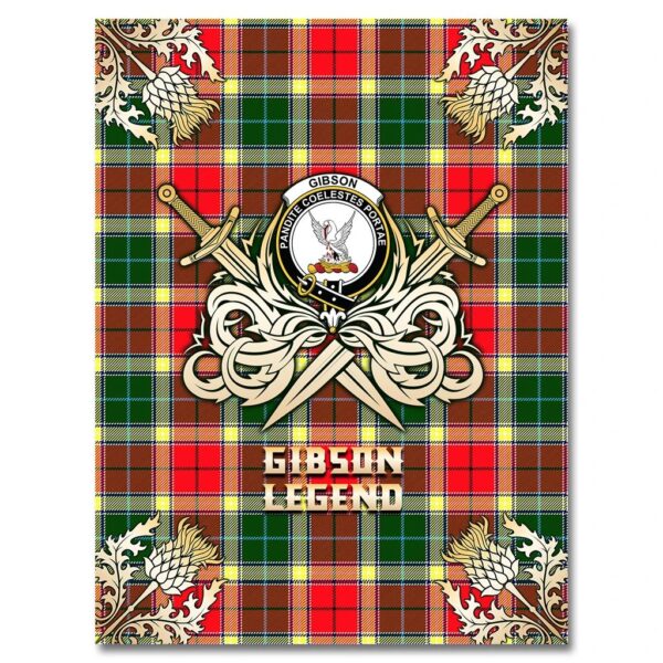 Gibson Clan Blanket, Scottish Tartan Gibson Clans Premium Blanket Gold Crest Style - Image 4