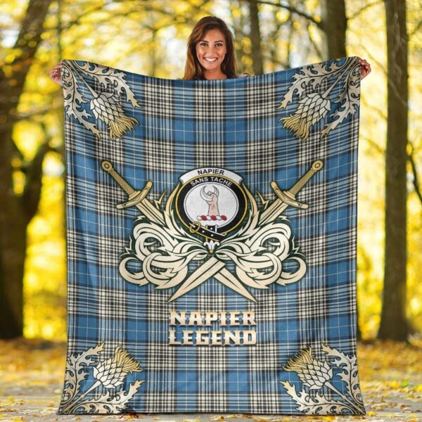 Napier Ancient Clan Blanket, Scottish Tartan Napier Ancient Clans Premium Blanket Gold Crest Style - Image 2