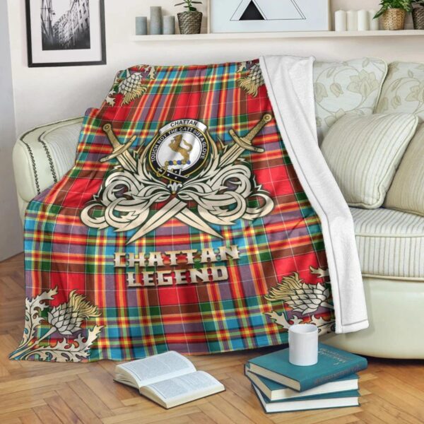 Chattan Clan Blanket, Scottish Tartan Chattan Clans Premium Blanket Gold Crest Style - Image 3