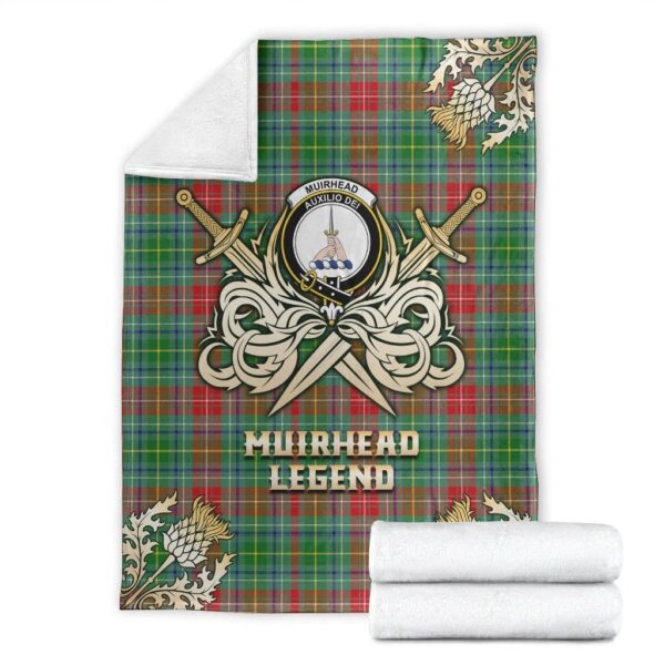 Muirhead Clan Blanket, Scottish Tartan Muirhead Clans Premium Blanket Gold Crest Style