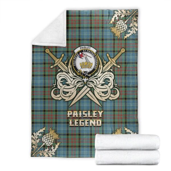 Paisley Clan Blanket, Scottish Tartan Paisley Clans Premium Blanket Gold Crest Style