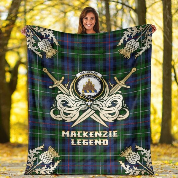 MacKenzie Modern Clan Blanket, Scottish Tartan MacKenzie Modern Clans Premium Blanket Gold Crest Style - Image 2