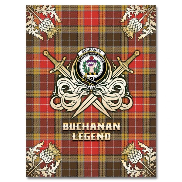 Buchanan Old Set Weathered Clan Blanket, Scottish Tartan Buchanan Old Set Weathered Clans Premium Blanket Gold Crest Style - Image 4