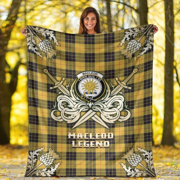 MacLeod of Lewis Ancient Clan Blanket, Scottish Tartan MacLeod of Lewis Ancient Clans Premium Blanket Gold Crest Style - Image 2