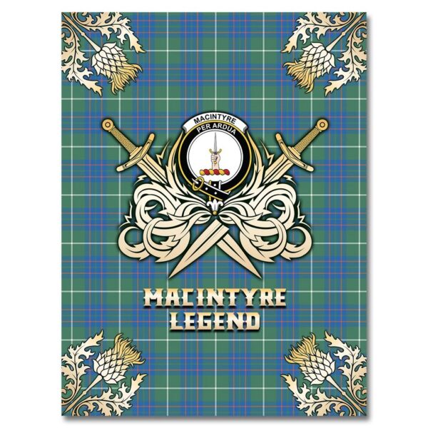 MacIntyre Hunting Ancient Clan Blanket, Scottish Tartan MacIntyre Hunting Ancient Clans Premium Blanket Gold Crest Style - Image 4