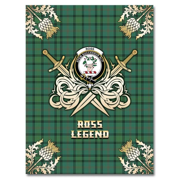 Ross Hunting Ancient Clan Blanket, Scottish Tartan Ross Hunting Ancient Clans Premium Blanket Gold Crest Style - Image 4