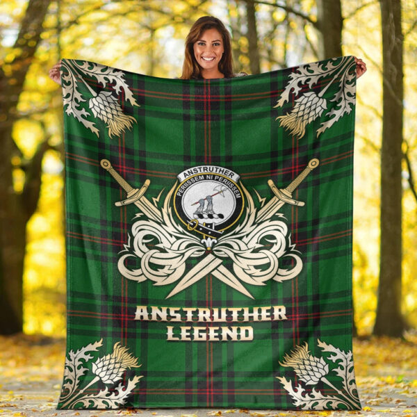 Anstruther Clan Blanket, Scottish Tartan Anstruther Clans Premium Blanket Gold Crest Style - Image 2