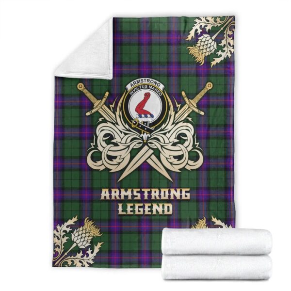 Armstrong Modern Clan Blanket, Scottish Tartan Armstrong Modern Clans Premium Blanket Gold Crest Style