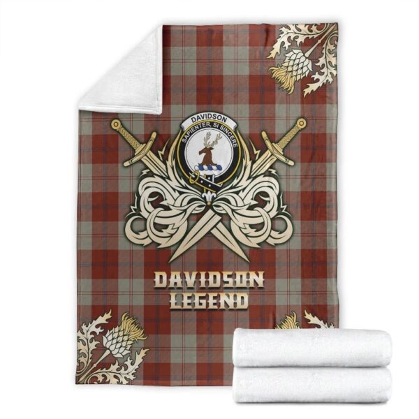 Davidson Dress Dancers Clan Blanket, Scottish Tartan Davidson Dress Dancers Clans Premium Blanket Gold Crest Style