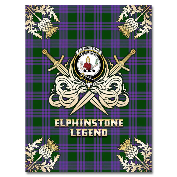 Elphinstone Clan Blanket, Scottish Tartan Elphinstone Clans Premium Blanket Gold Crest Style - Image 4