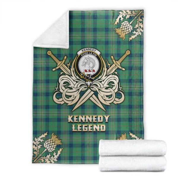 Kennedy Ancient Clan Blanket, Scottish Tartan Kennedy Ancient Clans Premium Blanket Gold Crest Style