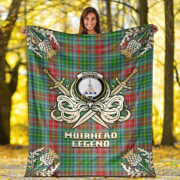 Muirhead Clan Blanket, Scottish Tartan Muirhead Clans Premium Blanket Gold Crest Style - Image 2