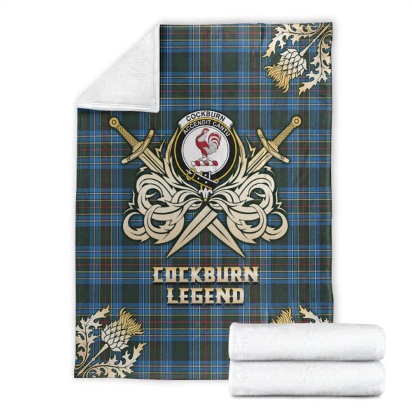 Cockburn Modern Clan Blanket, Scottish Tartan Cockburn Modern Clans Premium Blanket Gold Crest Style