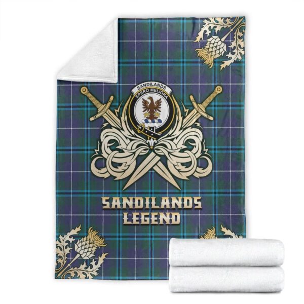 Sandilands Clan Blanket, Scottish Tartan Sandilands Clans Premium Blanket Gold Crest Style