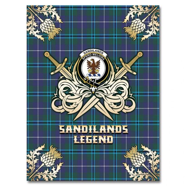 Sandilands Clan Blanket, Scottish Tartan Sandilands Clans Premium Blanket Gold Crest Style - Image 4