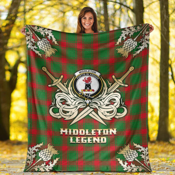 Middleton Modern Clan Blanket, Scottish Tartan Middleton Modern Clans Premium Blanket Gold Crest Style - Image 2