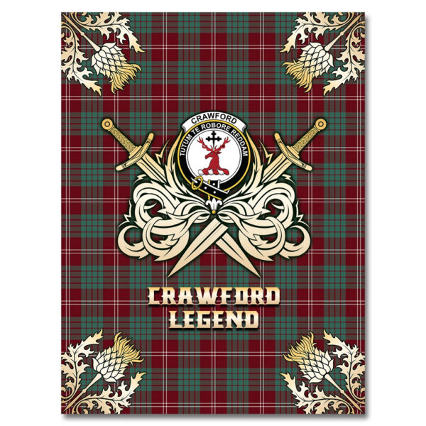 Crawford Modern Clan Blanket, Scottish Tartan Crawford Modern Clans Premium Blanket Gold Crest Style - Image 4