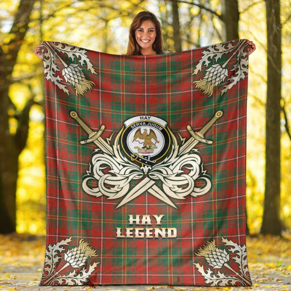 Hay Ancient Clan Blanket, Scottish Tartan Hay Ancient Clans Premium Blanket Gold Crest Style - Image 2