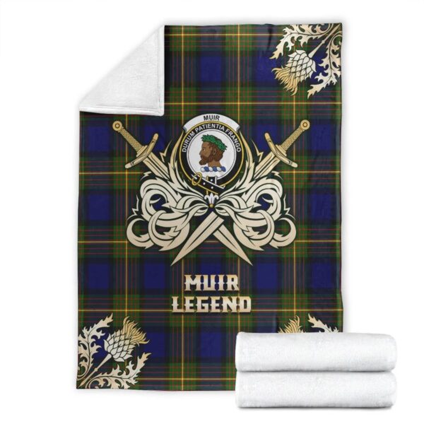 Muir Clan Blanket, Scottish Tartan Muir Clans Premium Blanket Gold Crest Style