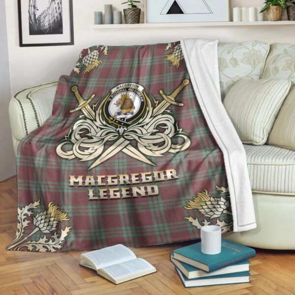 MacGregor Hunting Ancient Clan Blanket, Scottish Tartan MacGregor Hunting Ancient Clans Premium Blanket Gold Crest Style - Image 3