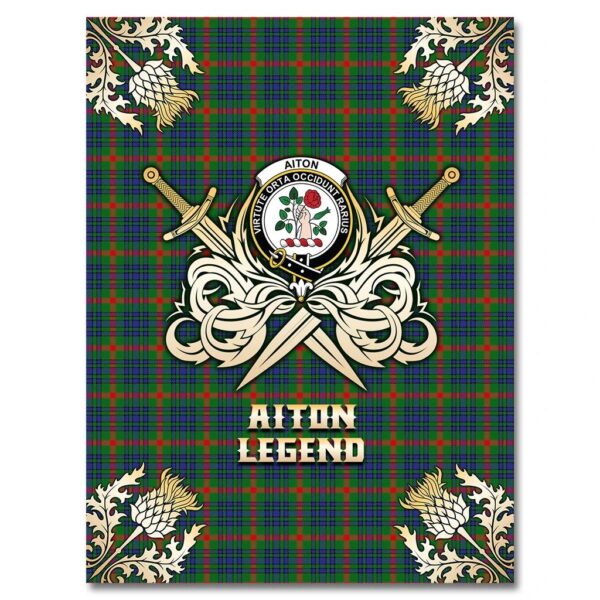 Aiton Clan Blanket, Scottish Tartan Aiton Clans Premium Blanket Gold Crest Style - Image 4