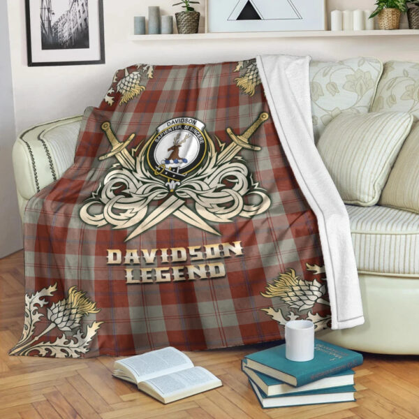 Davidson Dress Dancers Clan Blanket, Scottish Tartan Davidson Dress Dancers Clans Premium Blanket Gold Crest Style - Image 3