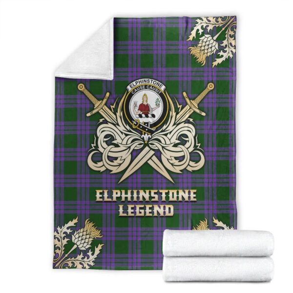 Elphinstone Clan Blanket, Scottish Tartan Elphinstone Clans Premium Blanket Gold Crest Style