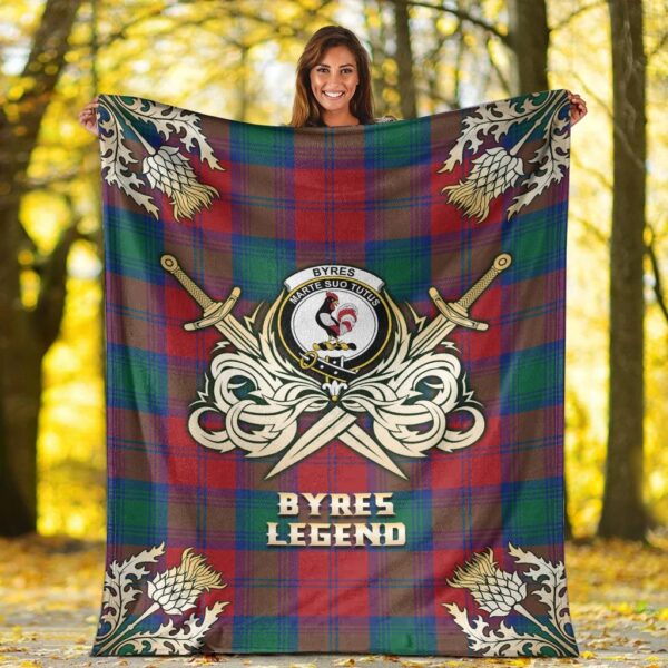 Byres Clan Blanket, Scottish Tartan Byres Clans Premium Blanket Gold Crest Style - Image 2