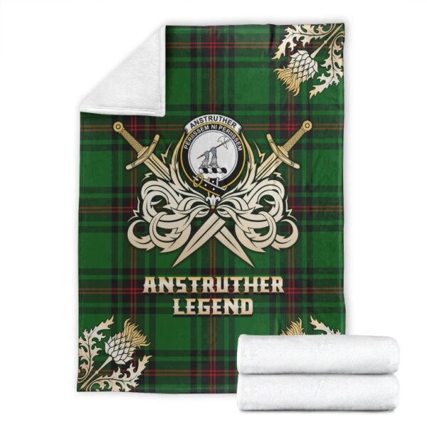 Anstruther Clan Blanket, Scottish Tartan Anstruther Clans Premium Blanket Gold Crest Style