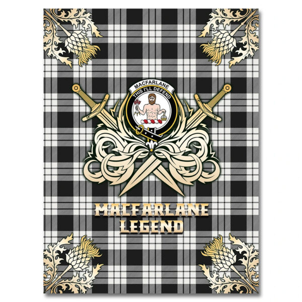 MacFarlane Black & White Ancient Clan Blanket, Scottish Tartan MacFarlane Black & White Ancient Clans Premium Blanket Gold Crest Style - Image 4