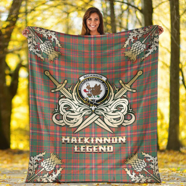 MacKinnon Ancient Clan Blanket, Scottish Tartan MacKinnon Ancient Clans Premium Blanket Gold Crest Style - Image 2