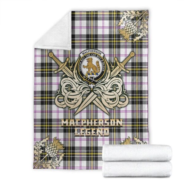 MacPherson Dress Modern Clan Blanket, Scottish Tartan MacPherson Dress Modern Clans Premium Blanket Gold Crest Style