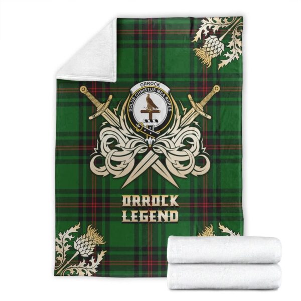 Orrock Clan Blanket, Scottish Tartan Orrock Clans Premium Blanket Gold Crest Style