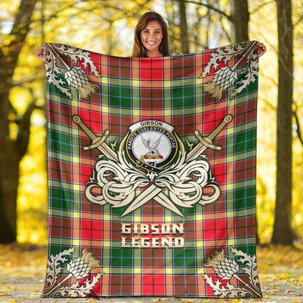 Gibson Clan Blanket, Scottish Tartan Gibson Clans Premium Blanket Gold Crest Style - Image 2