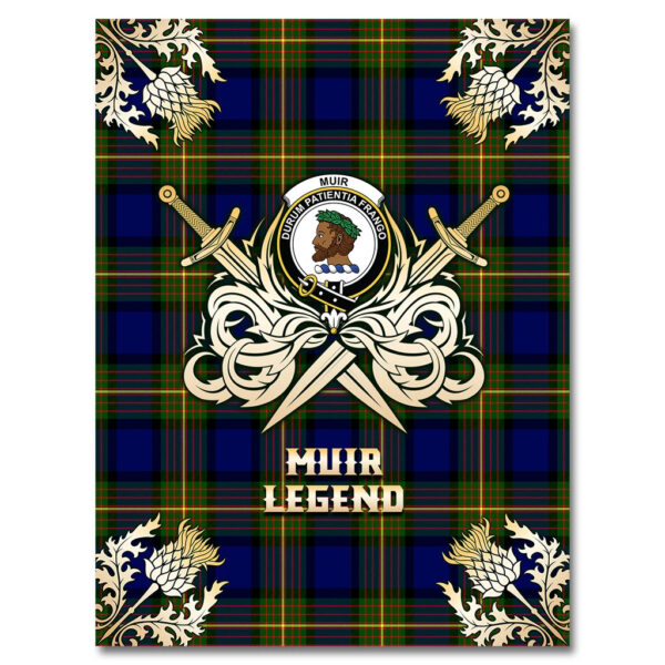 Muir Clan Blanket, Scottish Tartan Muir Clans Premium Blanket Gold Crest Style - Image 4