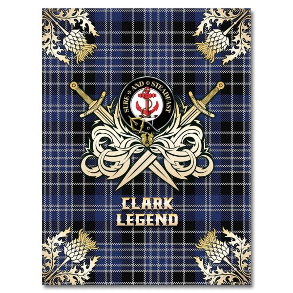 Clark Clan Blanket, Scottish Tartan Clark Clans Premium Blanket Gold Crest Style - Image 4