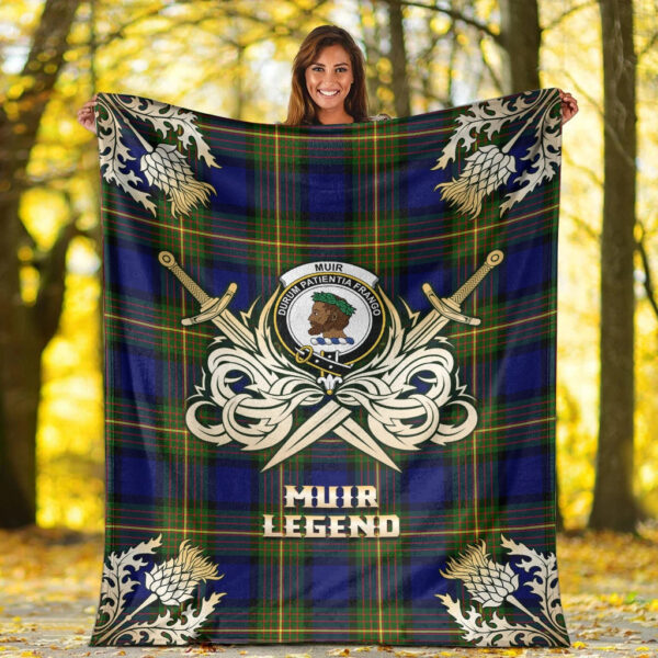 Muir Clan Blanket, Scottish Tartan Muir Clans Premium Blanket Gold Crest Style - Image 2