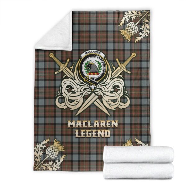 MacLaren Weathered Clan Blanket, Scottish Tartan MacLaren Weathered Clans Premium Blanket Gold Crest Style