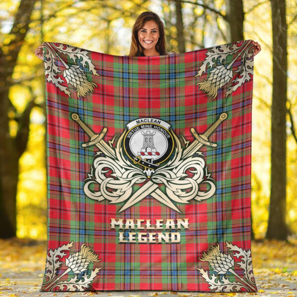 MacLean of Duart Modern Clan Blanket, Scottish Tartan MacLean of Duart Modern Clans Premium Blanket Gold Crest Style - Image 2