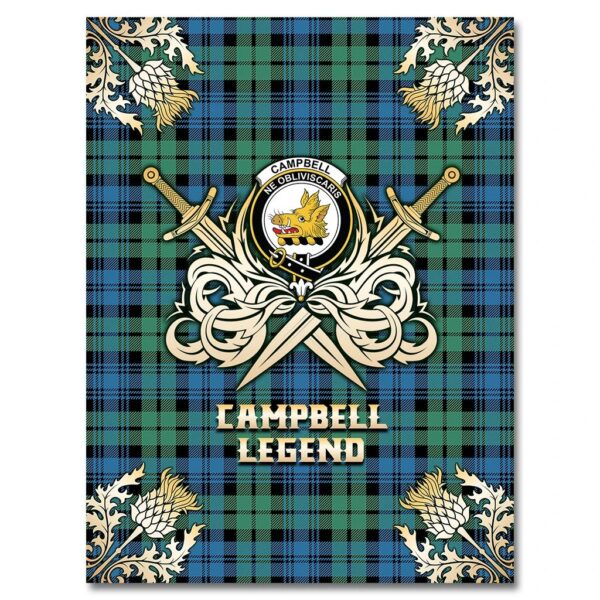 Campbell Ancient 01 Clan Blanket, Scottish Tartan Campbell Ancient 01 Clans Premium Blanket Gold Crest Style - Image 4