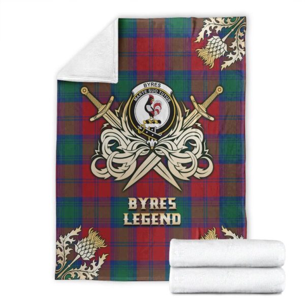 Byres Clan Blanket, Scottish Tartan Byres Clans Premium Blanket Gold Crest Style