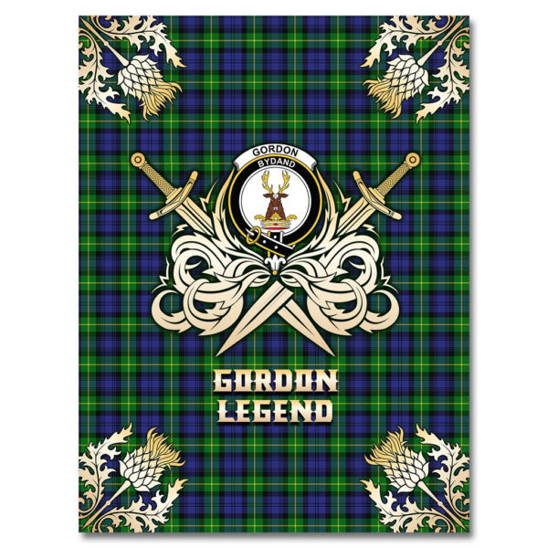 Gordon Modern Clan Blanket, Scottish Tartan Gordon Modern Clans Premium Blanket Gold Crest Style - Image 4