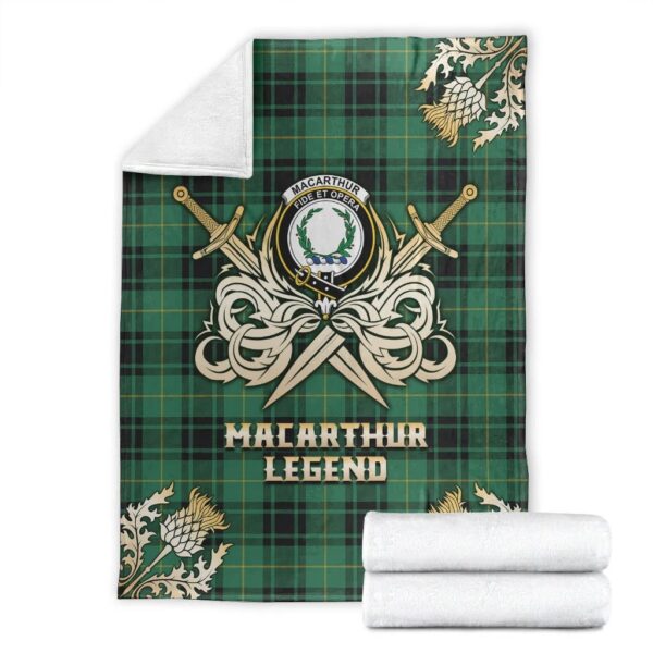 MacArthur Ancient Clan Blanket, Scottish Tartan MacArthur Ancient Clans Premium Blanket Gold Crest Style