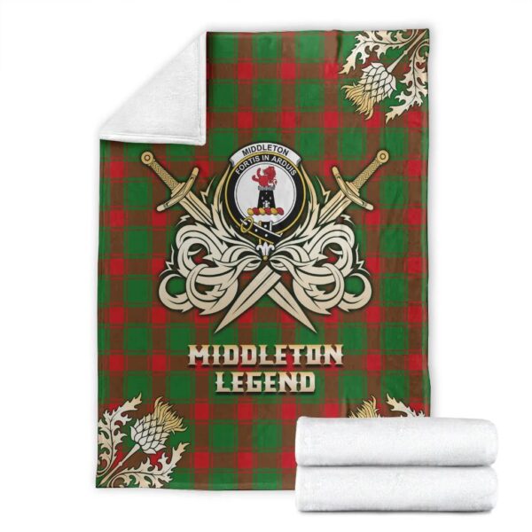 Middleton Modern Clan Blanket, Scottish Tartan Middleton Modern Clans Premium Blanket Gold Crest Style