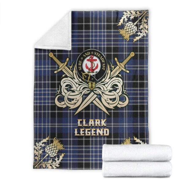 Clark Clan Blanket, Scottish Tartan Clark Clans Premium Blanket Gold Crest Style