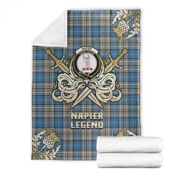 Napier Ancient Clan Blanket, Scottish Tartan Napier Ancient Clans Premium Blanket Gold Crest Style