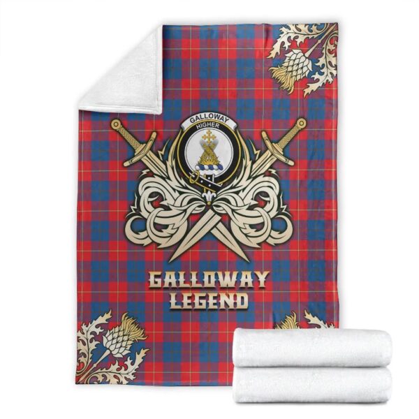 Galloway Red Clan Blanket, Scottish Tartan Galloway Red Clans Premium Blanket Gold Crest Style