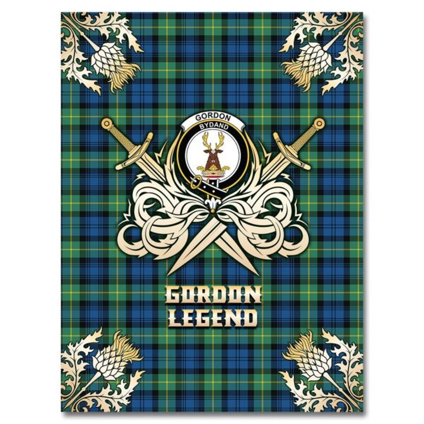 Gordon Ancient Clan Blanket, Scottish Tartan Gordon Ancient Clans Premium Blanket Gold Crest Style - Image 4