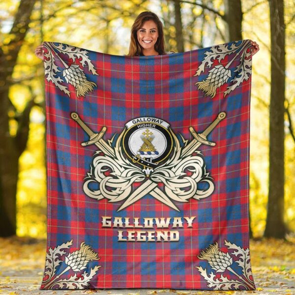 Galloway Red Clan Blanket, Scottish Tartan Galloway Red Clans Premium Blanket Gold Crest Style - Image 2